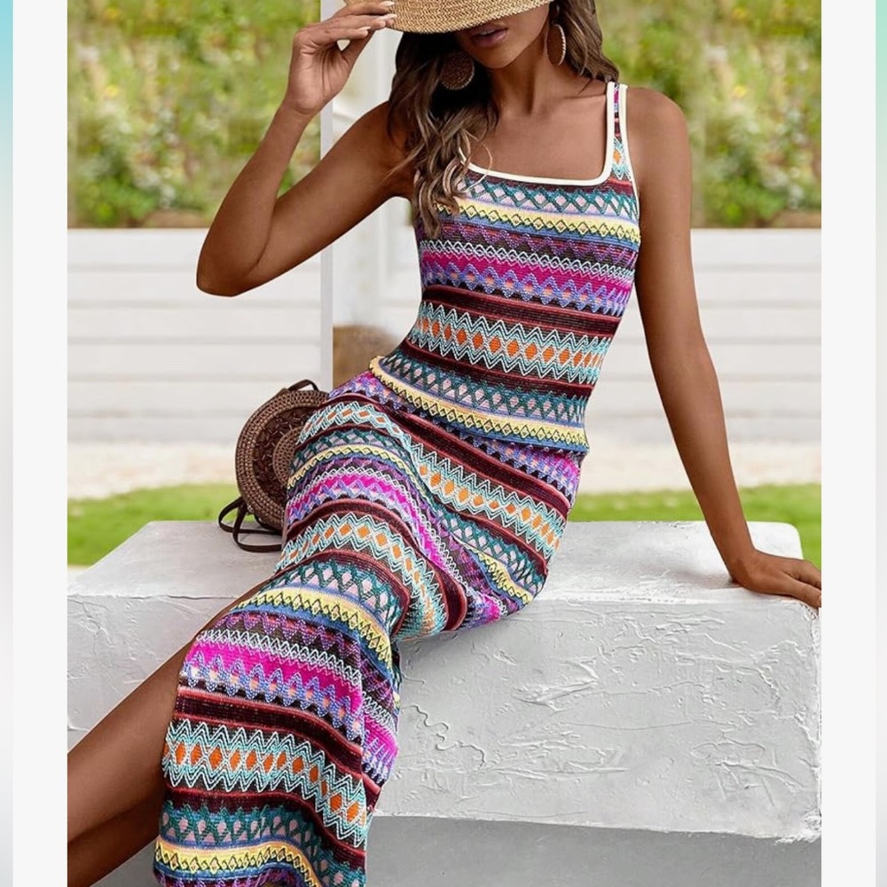 Summer Fitted Tight Square Neck Beach Sundress